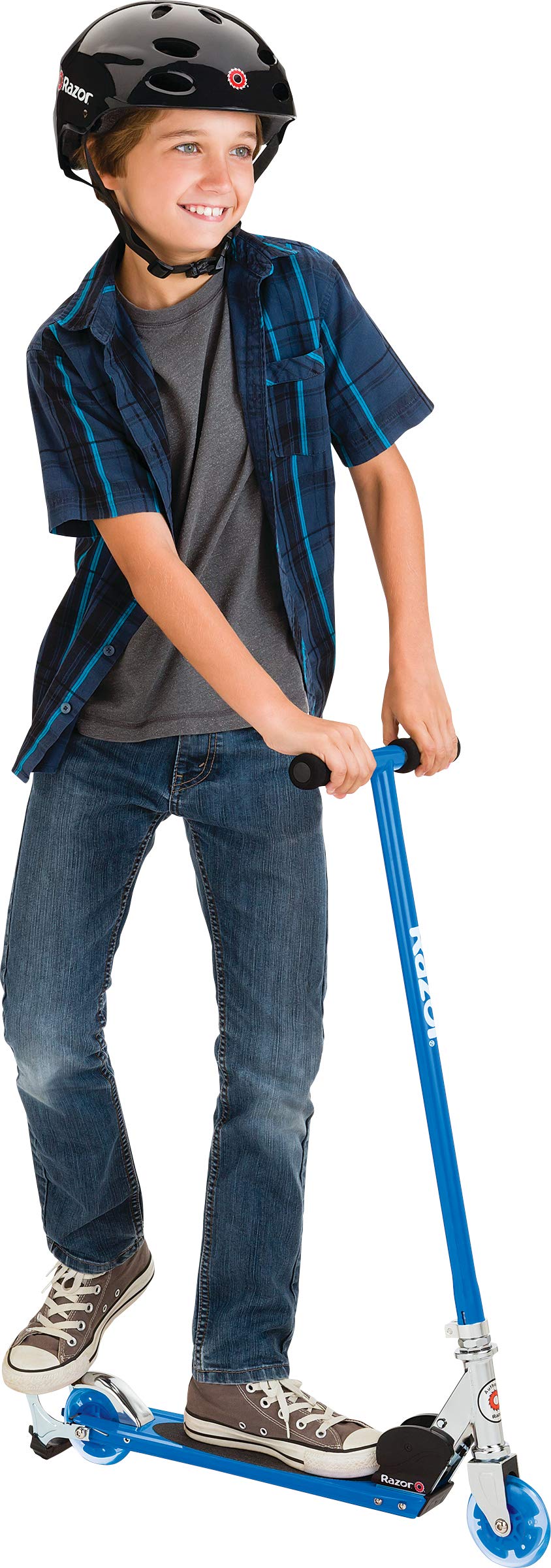 Razor Spark Sport Kick Scooter - LED Light-Up Wheels, Full-Deck Grip Tape, Spark Bar, Lightweight Aluminum Fram, Foldable