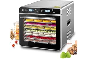 KWASYO 8 Trays Stainless Steel Food Dehydrator, Double-layer Construction, 24H Timer & 30℃ to 85℃ Temperature Control, Dehydr