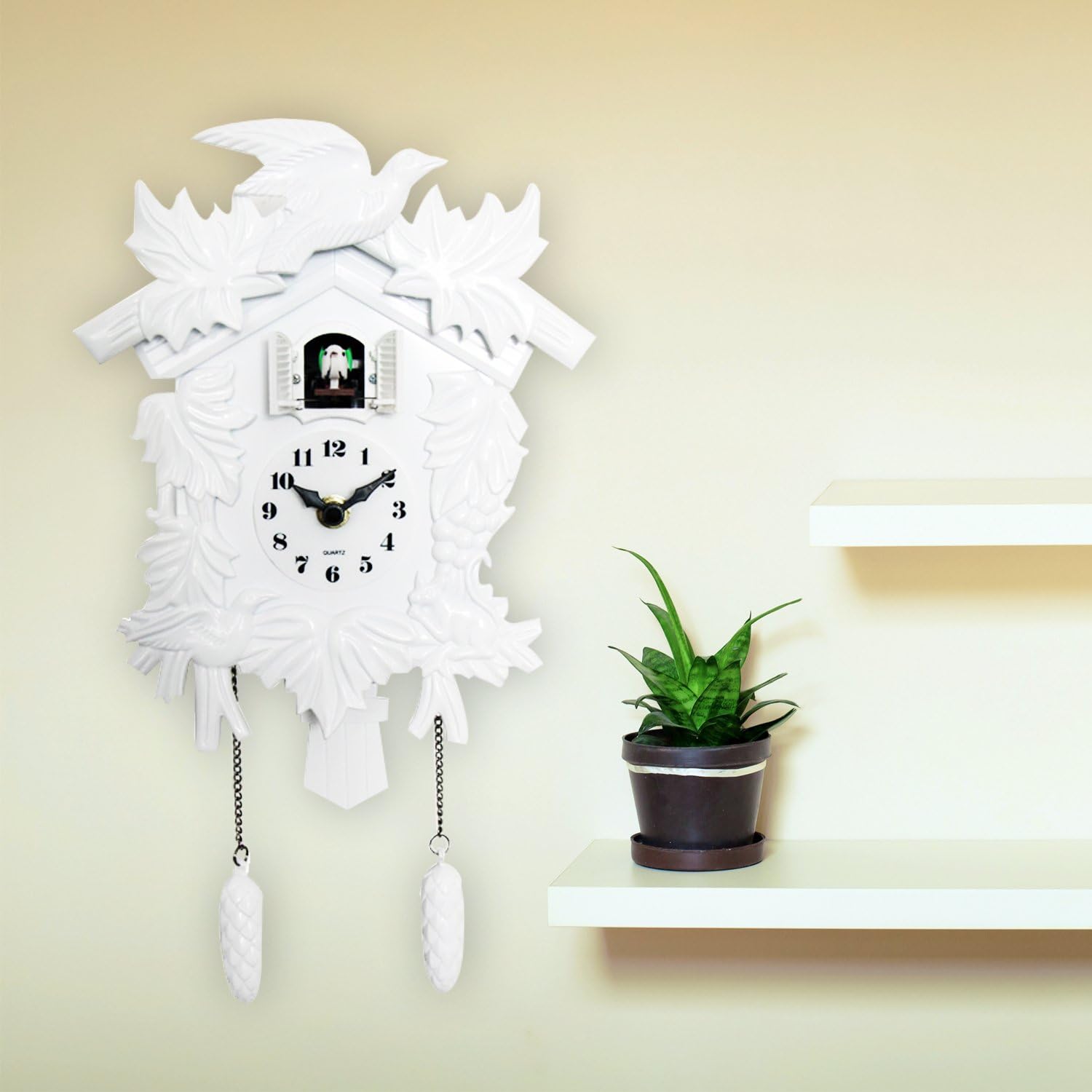 WALPLUS 20.2x37cm White Vintage Cuckoo Clock With Cuckoo Call Simple Fashionable antique style Pendulum Clock Home DIY Decoration Office Accessories Minimalist Design Bedroom Decor Stylish Living Room - Image 4