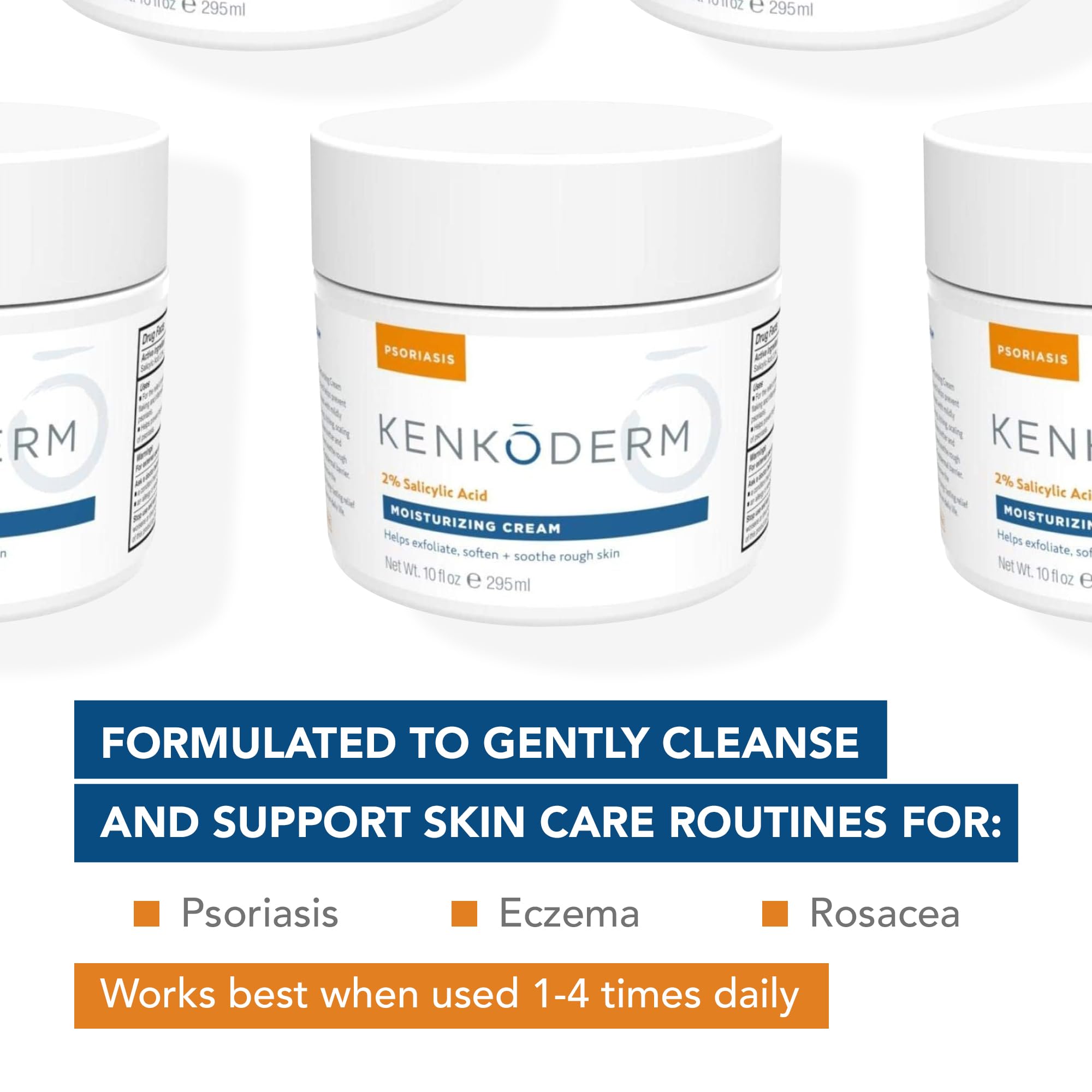 Kenkoderm Psoriasis Cream - Natural Moisturizing Face & Body Lotion with 2 Percent Salicylic Acid - Renewing Topical Formula for Dry & Sensitive Skin, Fragrance & Color Free, 10 oz., 1 Jar