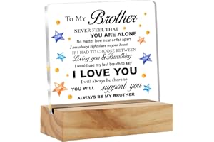 BIFEZ Brother Gift to My Brother Never Feel That You are Alone Desk Decor Brother Acrylic Desk Plaque Sign with Wood Stand Home Office Table Desk Sign Keepsake