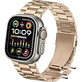 Anlinser No Tool Needed Bands Compatible with Apple Watch Band 49mm 46mm 45mm 44mm 42mm for Women Men, Stainless Steel Metal Strap Designed for iWatch Ultra 3/2/1 SE Series 11 10 9 8 7 6-1 (Gold)