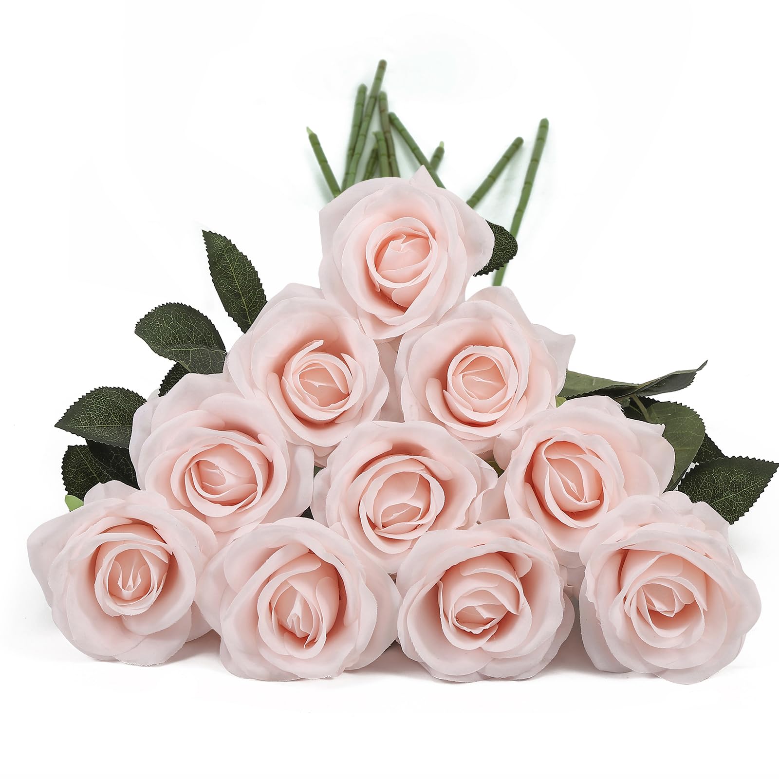 DuHouse 10pcs Fake Roses Artificial Silk Flowers Long Stems Bouquet for Arrangement Wedding Centerpiece Party Home Kitchen Decor(Blush)
