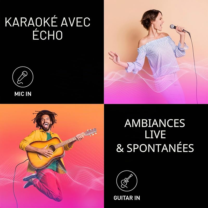 SC-BMAX10E-K Enceinte de Fête Portable avec Bluetooth, Lumières Intégrées, 150W, USB, Entrée Optique pour TV, Entrées Guitare et Micro pour Karaoké, Noir