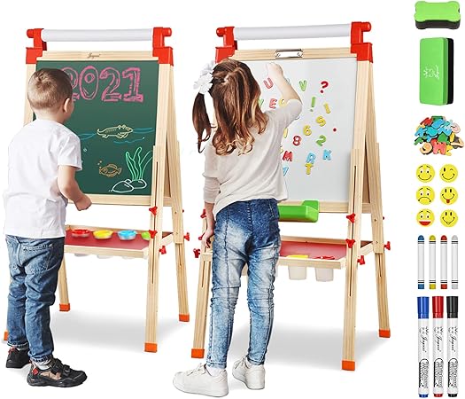 Amazon Joyooss 子供用木製イーゼル 追加の文字と数字のマグネット付き 調節可能な両面描画ボード ホワイトボード 黒板乾燥イーゼルボード 男の子 女の子 絵画用アートイーゼル イーゼル 通販
