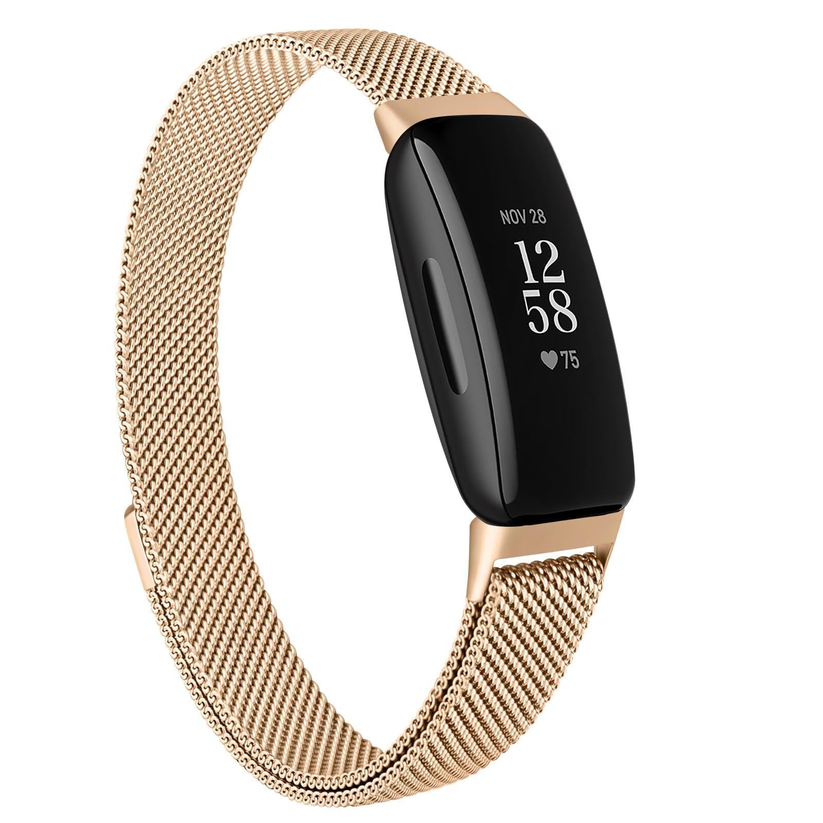 Stainless Steel Metal Replacement Bands for Fitbit Inspire 2/HR/Ace 2 Fitness Tracker - Women Men (Rose Gold)
