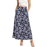 YSYOKOW Women's Flowy Maxi Skirts Elastic High Waisted Casual A-Line Long Skirt with Pockets 2026 Trendy