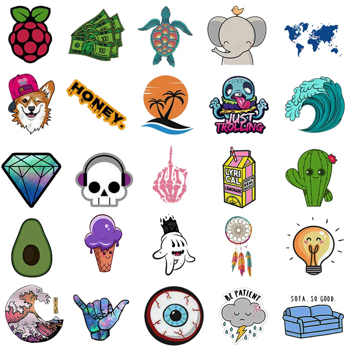 Cute Cartoon Water Bottle Stickers for Kids Teen Girl (50-Pack Vinyl Stickers) Trendy VSCO Laptop Notebook Guitar Luggage Vinyl Decal