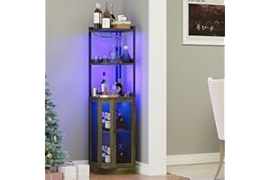EOYUTLLY Corner Bar Cabinet with Power Outlet and LED Strip, 5-Tier Corner Liquor Wine Display Cabinet for Home, Storage Solution, for Living Room, Kitchen, Home, Gray