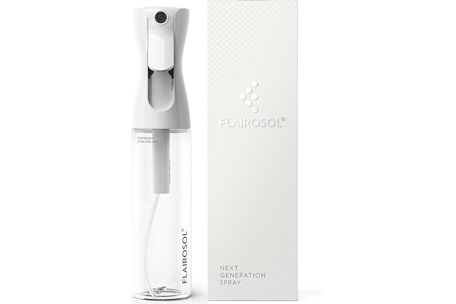 FLAIROSOL – The Original, Spray Bottle for Hair, Plants & More, Continuous Mister, Ultra Fine Water Mist, 10.1oz/300ml, Clear Bottle – Black Print