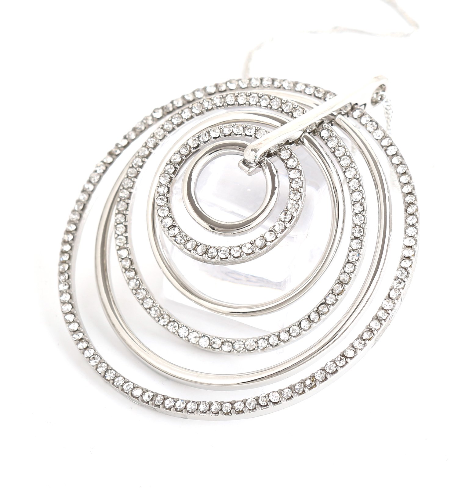 LEARD Multi-circle Crystal Paved Pedant Necklace Rose Gold Twist Chain Delicate for Women(silver)