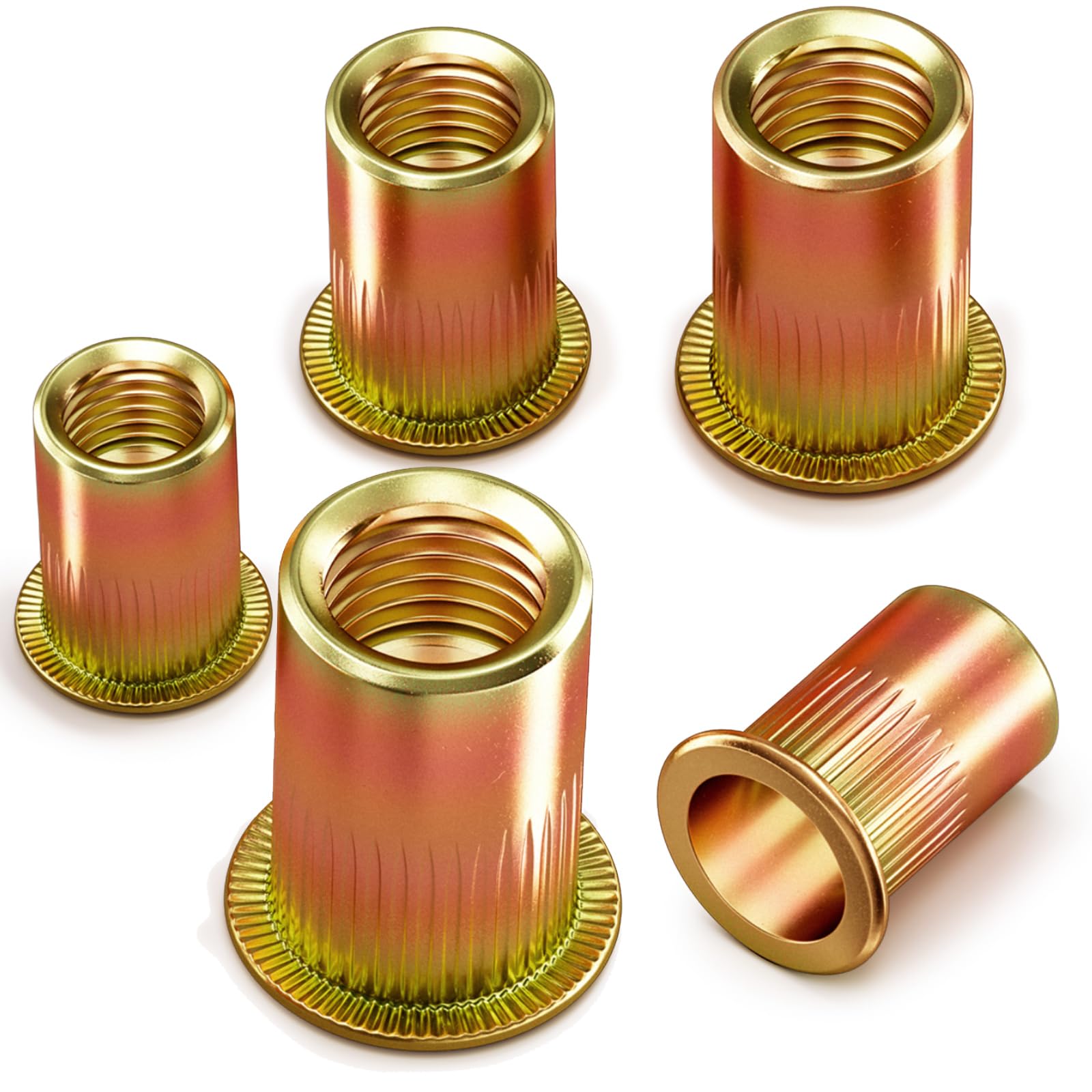 YOOPIN M6 Rivet Nuts, 120PCS Threaded Rivet Nuts, Zinc Plated Carbon Steel Rivnuts, Flat Head Threaded Insert Nuts for Metal Sheets, Electrical Appliances and Industrial Products