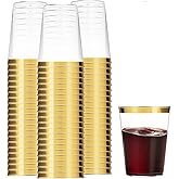 Munfix Gold Plastic Cups - 16 Oz Clear Tumblers with Gold Rim - Elegant Disposable Wedding & Party Cups