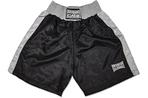 RING TO CAGE Traditional Boxing Trunks, Black/Silver, Kids and Adult Sizes