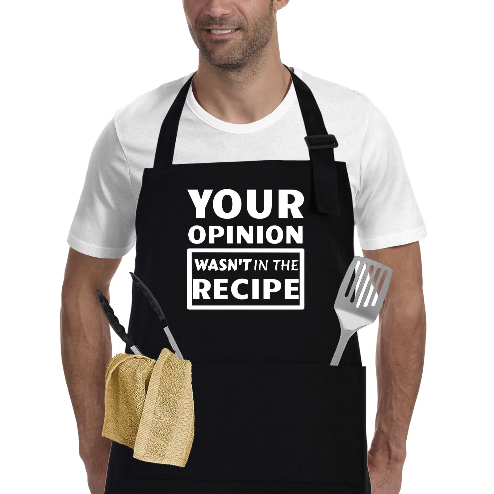 APRONPANDA Funny Cooking Aprons for Men and Women Chef, Adjustable BBQ Grill Apron with Pockets - Birthday, Thanksgiving, Christmas Gifts for Women, Wife, Husband, Mum, Dad