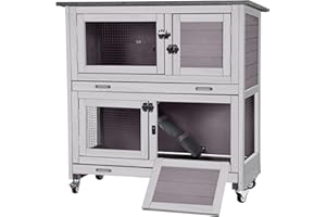 GUTINNEEN Rabbit Hutch Bunny Cage, Guinea Pig Cage Bunny Hutch Indoor, Wood Pet Cage with 4 Casters -2 Story & 2 Trays
