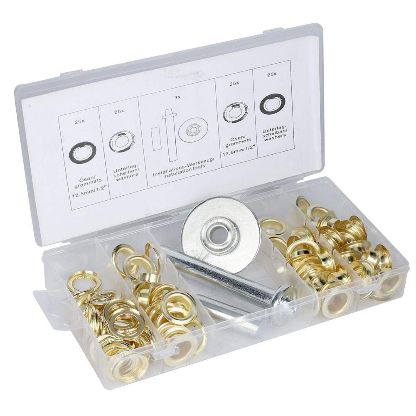 103PCS Grommet Kit Setting Tool Bag Tent Install Accessory Heavy Duty Assortment Metal Eyelet Set Washer Buckle Box Kit