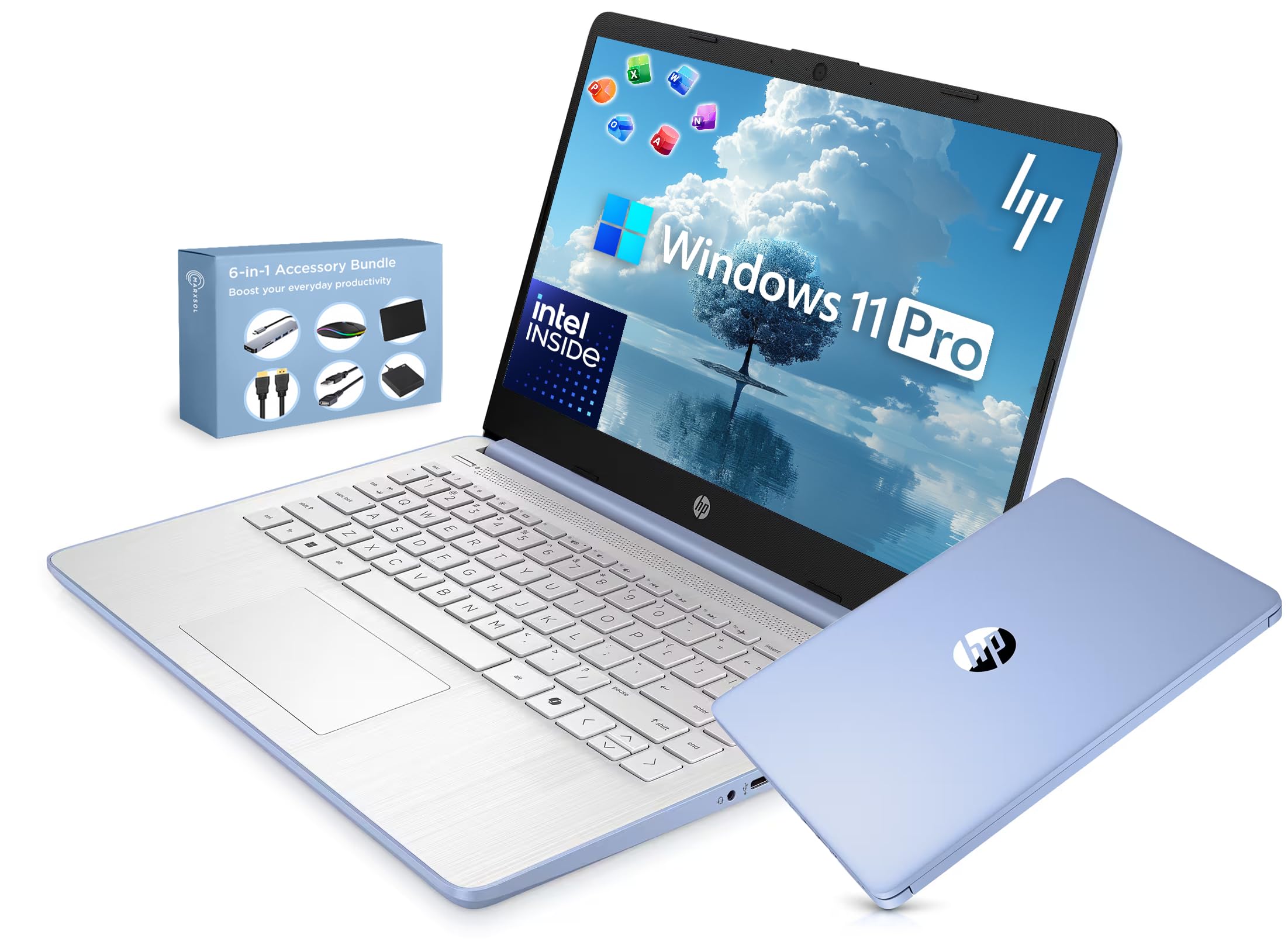 HP 14” Ultra Light Thin Laptop Computer 2026 Premium, MS Office, Copilot AI, 4-Core Intel CPU, 4GB DDR5 RAM, 628GB Storage (1