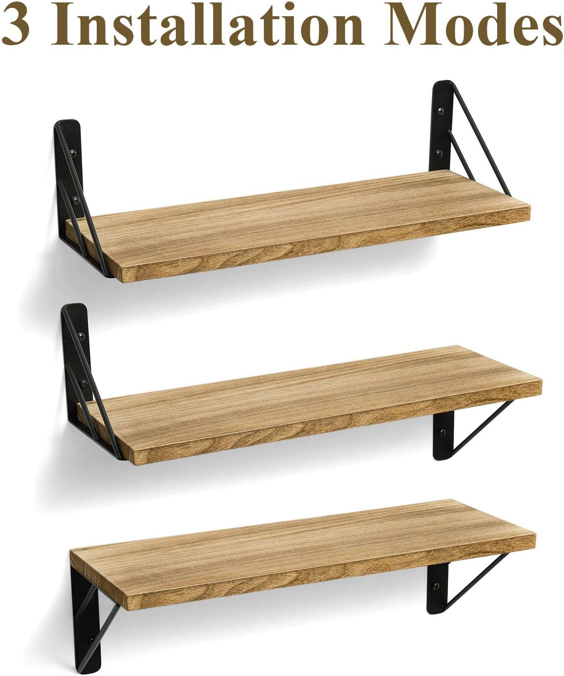 BAYKA Floating Shelves Wall Mounted, Rustic Wood Wall Shelves Decor Set of 3 for Bedroom, Bathroom, Living Room, Kitchen, Office, Laundry Room: Kitchen & Dining