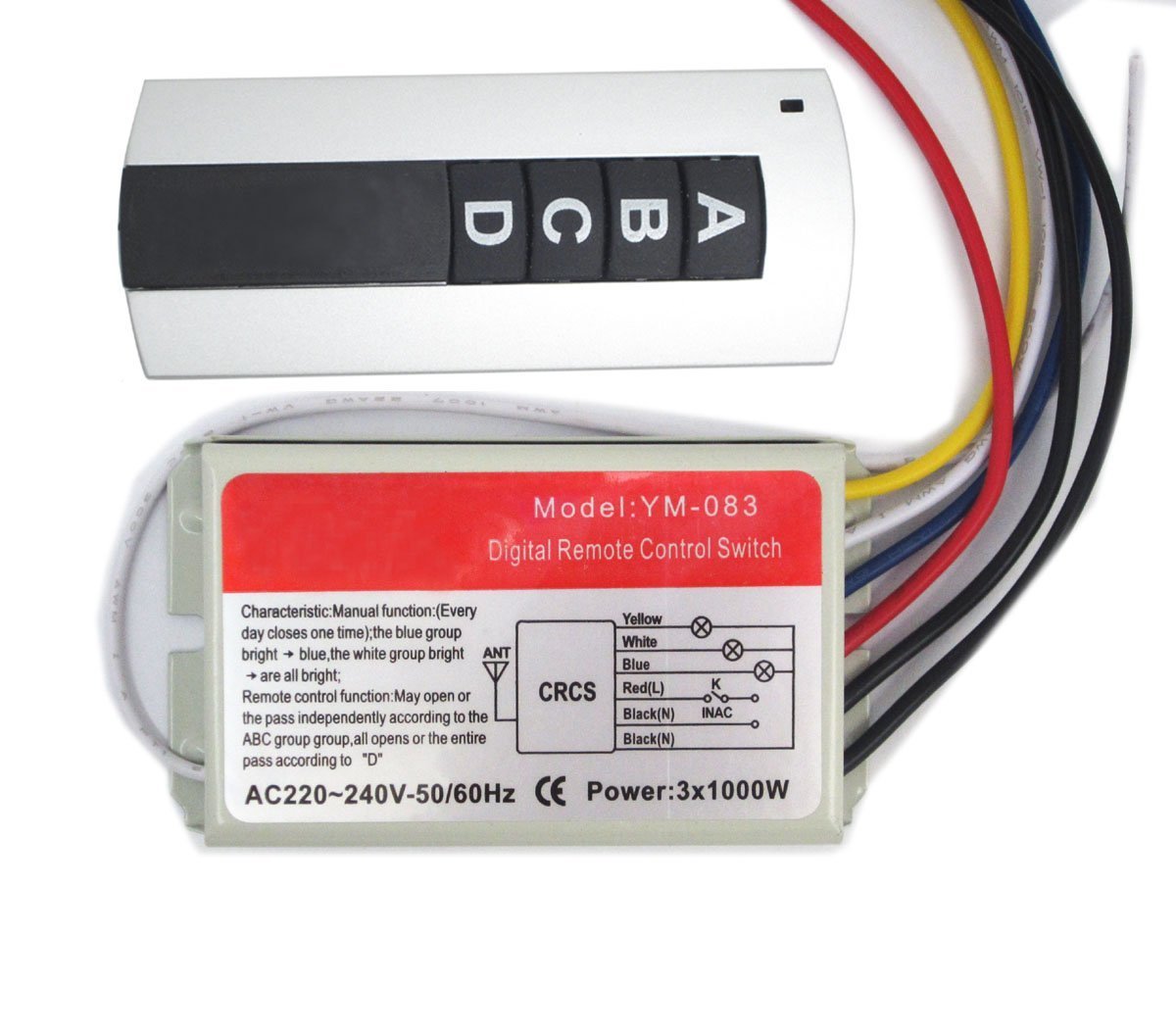 NAMVO Wireless Wall Switch and Remote Control 220V Three-Way, Four-Stage Wireless Switch Digital Remote Control Switch