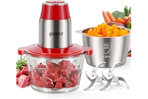 GANIZA Food Processors, Electric Food Chopper with Meat Grinder & Vegetable Chopper - 2 Bowls (8 Cup+8 Cup) with Powerful 450