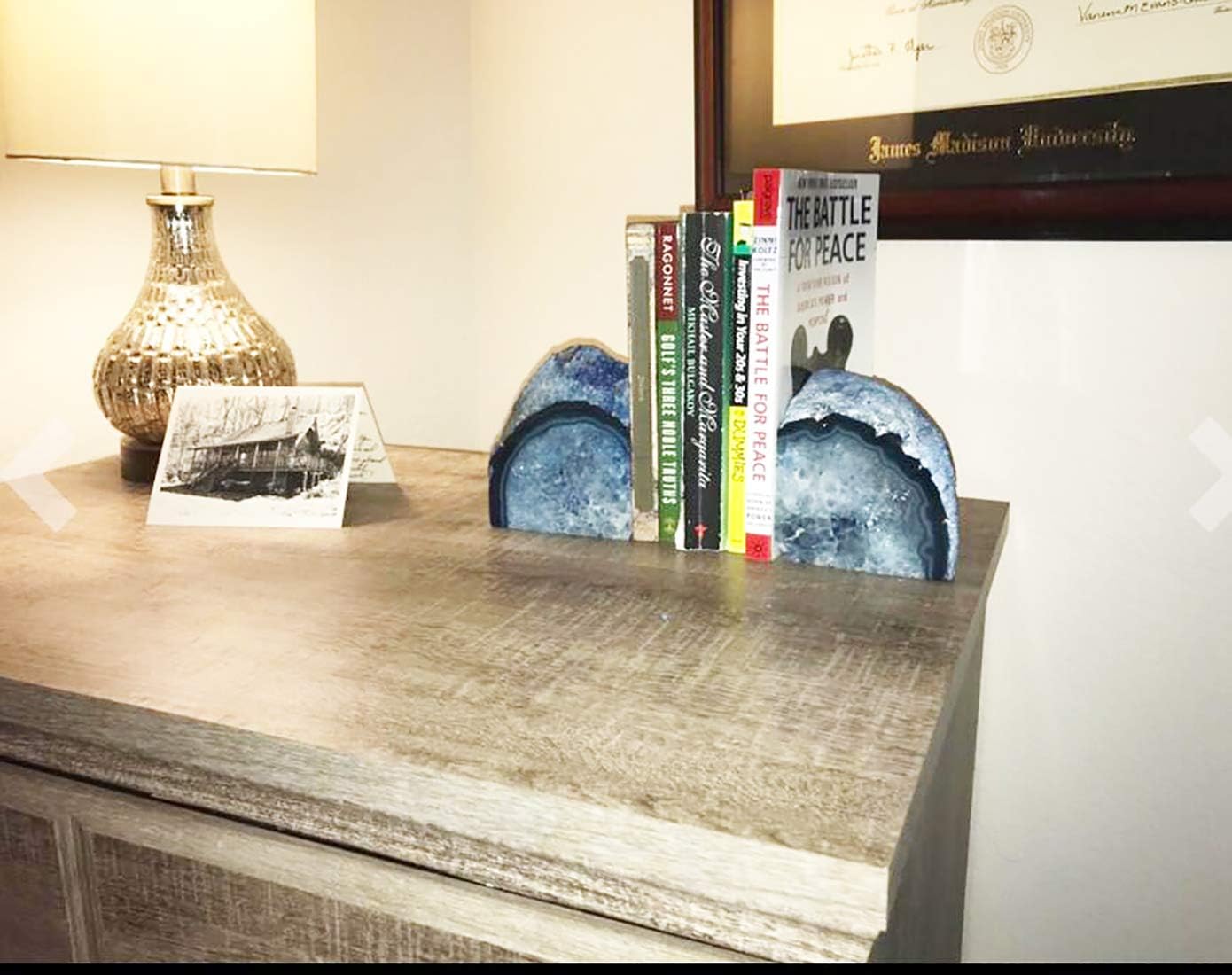 JIC Gem 3 to 4 Lbs Agate Bookends Dyed Blue Polished 1 Pair with Rubber Bumpers for Office Décor and Home Decoration: Home & Kitchen
