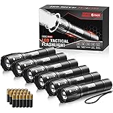 RECHOO LED Flashlight 6 Pack, Tactical Flashlights High Lumens with 3 Modes, Pocket Small Flash Light, Waterproof Zoomable Flashlights for Home Emergency, Camping Essentials (Battery Included)