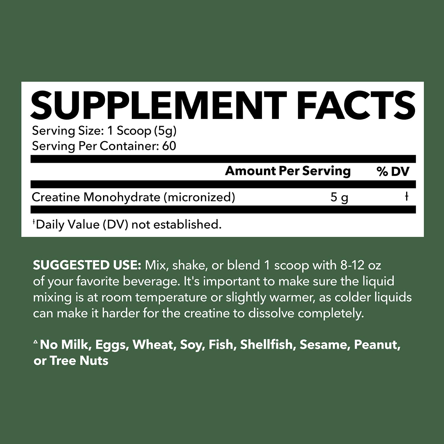 Micronized Creatine Monohydrate Powder - 5g Unflavored Post-Workout Recovery for Lean Muscle Mass, Endurance, and Energy Production - Easy-to-Mix - Vegan, Non-GMO, Gluten-Free - 60 Servings
