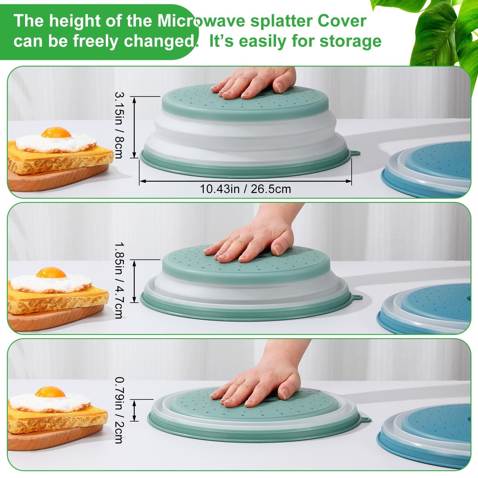 2 Stück Faltbare Mikrowellen Abdeckung, Deckel für Mikrowelle, Abdeckhaube für Mikrowellendeckel, Hoch Mikrowellen Spritzschutz, Faltbare Mikrowellenabdeckung mit Haken, für Obst, Gemüse (Grau, Blau) 2