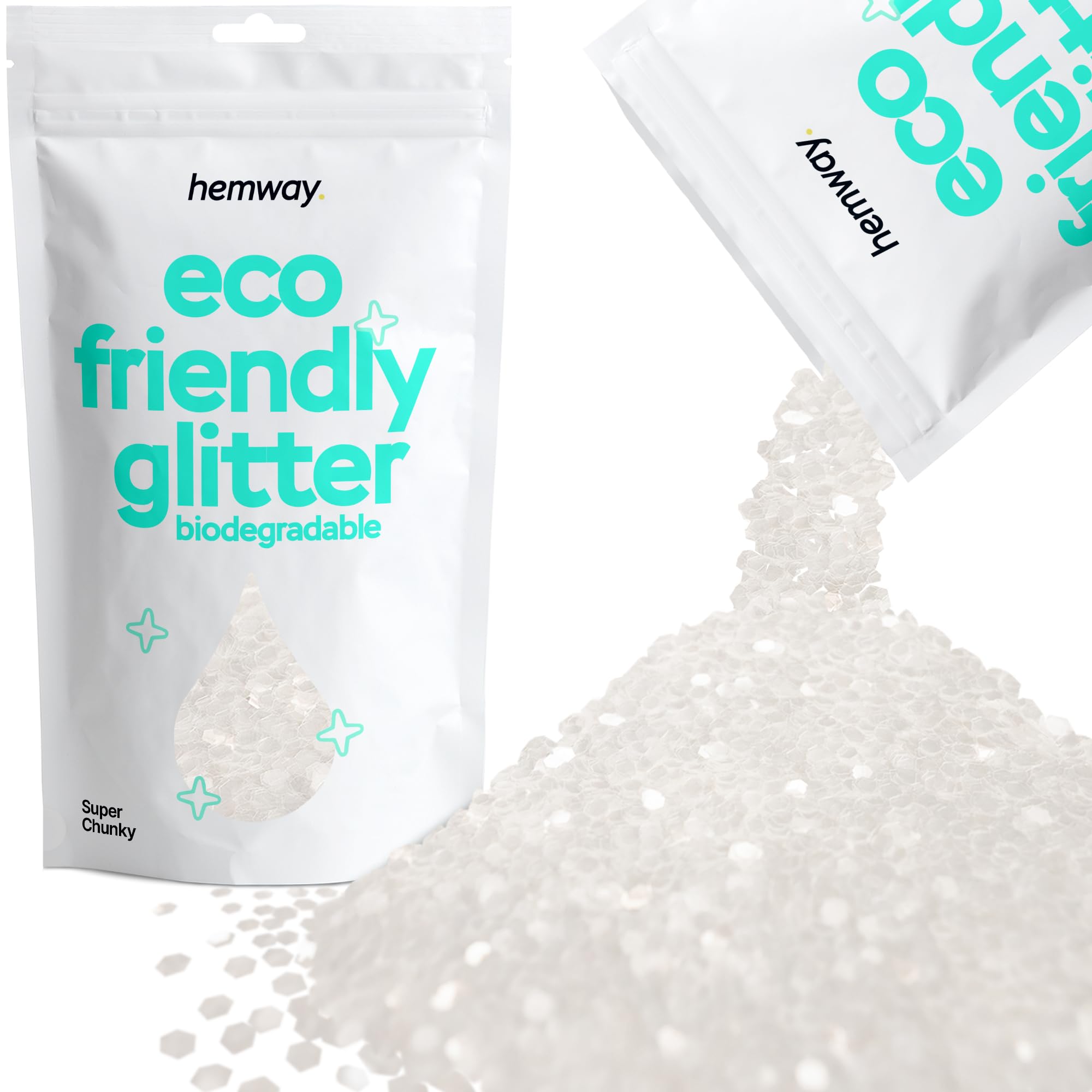 Eco Friendly Biodegradable Glitter | White Iridescent - Super Chunky 100g, Plant Based, Biodegradable Glitter for Craft, Face, Hair, Nail, Body and Festival - Hemway — image 1