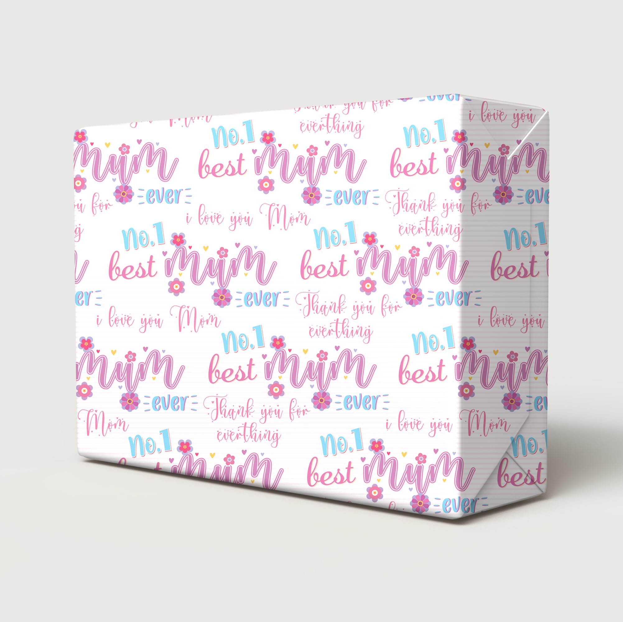 4 Sheets 4 Matching Gift Tags Mother's Day Best Mum Ever Design Wrapping Paper Pink Mum Gift Wrap (PA)