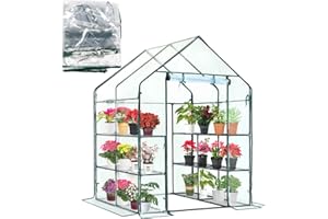 Purlyu Walk-in Greenhouse Replacement Cover with Roll-Up Zipper Door -56x56x76 inch PVC Greenhouse Cover for Outdoor Plant Gardening Plants Cold Frost Protection (Frame Not Include) (PLGH002PVCC)