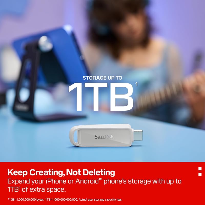 Phone Drive with USB Type-C 1 to (pour Les Smartphones, tablettes et Ordinateurs, Jusqu’à 150 Mo/s, Sauvegardez automatiquement, récupération des données) - Blanc Arctique