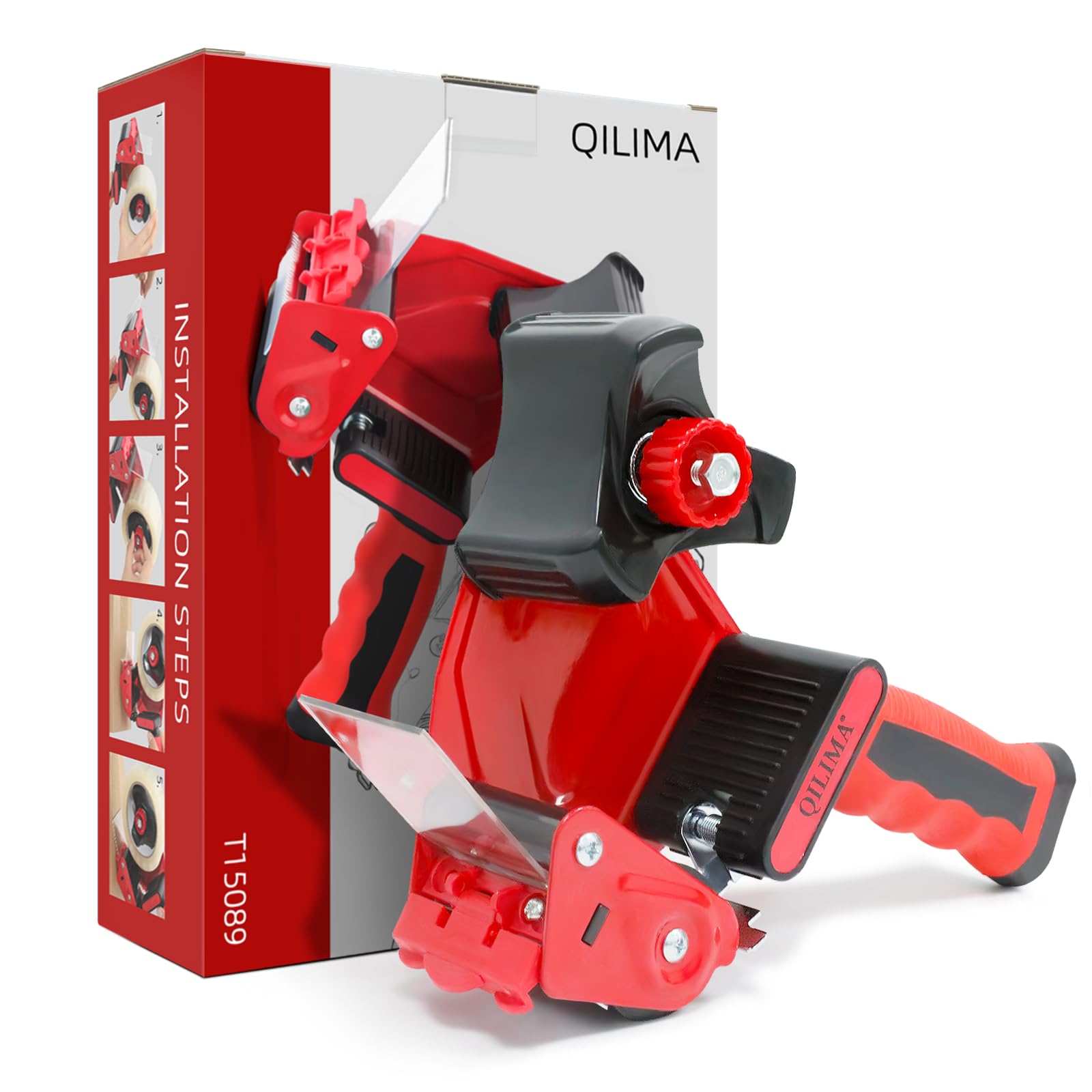 QILIMA Packaging Tape Dispenser - 5cm Lightweight Packaging Tape Dispenser for Shipping, Moving House, Cardboard and Box (Red)