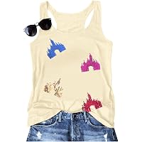 Women's Magic Kingdom Floral Castle Graphic Crop Top – Ribbed, U-Neck, Sleeveless Summer Tank