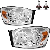 ROADEAL Headlights for 2006 2007 2008 Dodge Ram 1500/2500/3500 | Halogen Headlamp W/Bulbs for 2009 Dodge Ram 2500/3500 Old Body Style, Chrome Housing, Driver &amp; Passenger Side