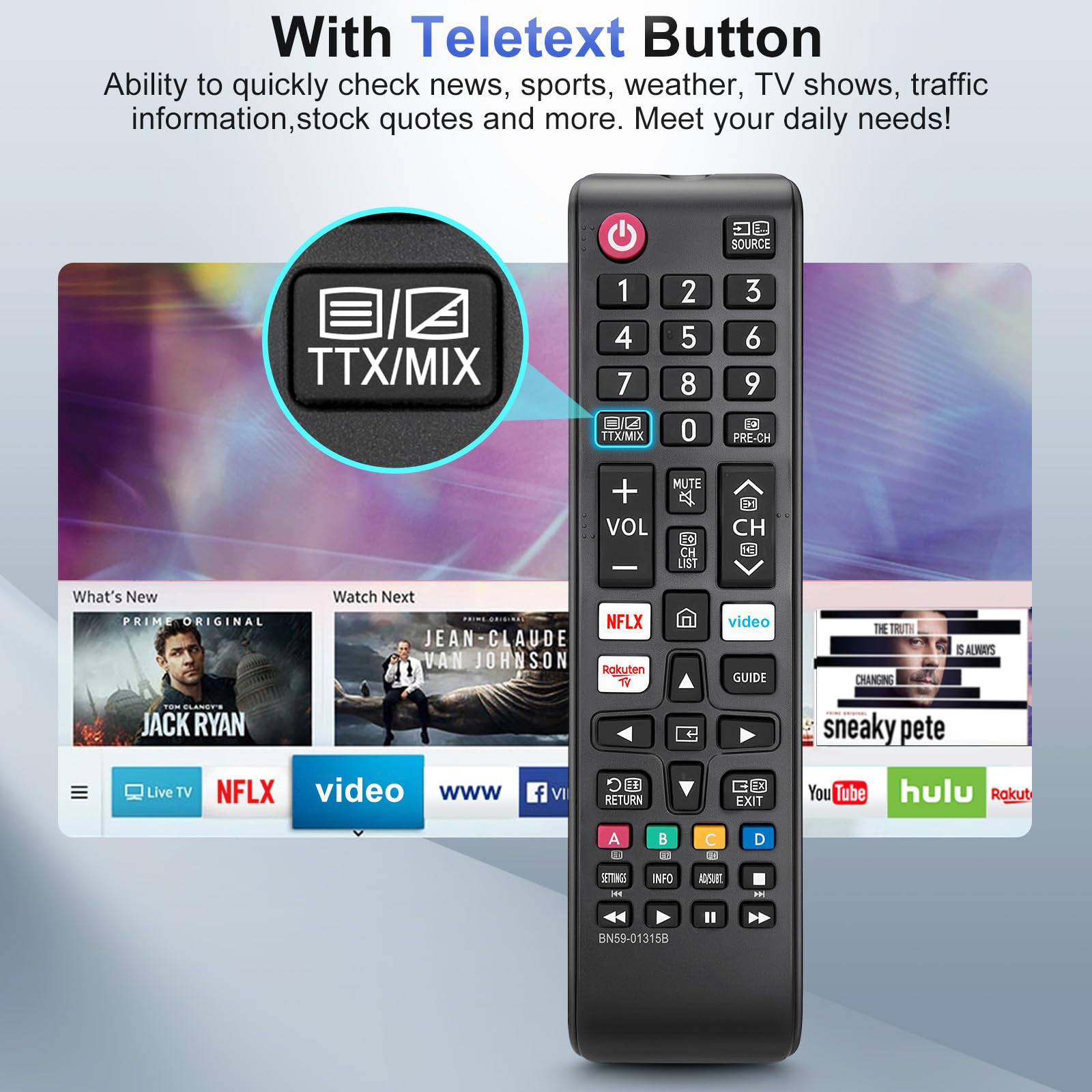 2er-Pack Universal Fernbedienung für alle Samsung Fernseher The Frame Curved Solar Crystal UHD LED HDTV Neo QLED 3D 4K 8K Smart TV Ersatz für Samsung Fernbedienung Original BN59-01315B 6