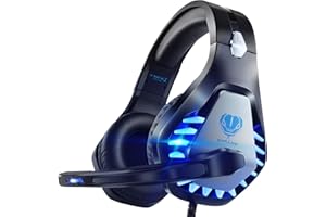 Awinnasey Gaming Headset with Microphone for PC PS4 Headset Xbox One Headset Over Ear Headset for PS5 Switch Noise Cancelling Headphones with Mic & LED Lights for Kids Adults Black