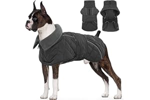 Kuoser Extra Warm Dog Coat, Windproof Cold Weather Dog Jackets for Large Dogs, Thick Fleece Lining Pet Turtleneck Snowsuit Reflective Adjustable Puppy Winter Coat Doggie Snow Jacket Grey, XL