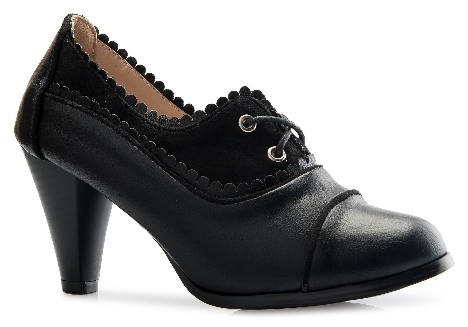 Olivia K Women's Leatherette Lace Up Oxford Chunky Heel Bootie - Image 5