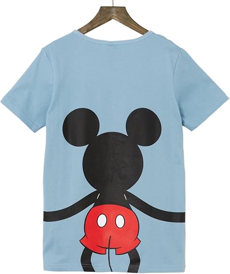 Amazon ベルメゾン Disney ディズニー つながるプリントｔシャツ レディース ミッキーマウス ブルー Tシャツ カットソー 通販