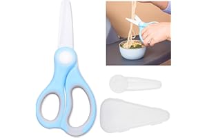 Kare & Kind Ceramic Baby Food Scissors - Blue - with Dust Cover and Storage Case - Cut Baby Food Easily - Ideal for Noodles, 