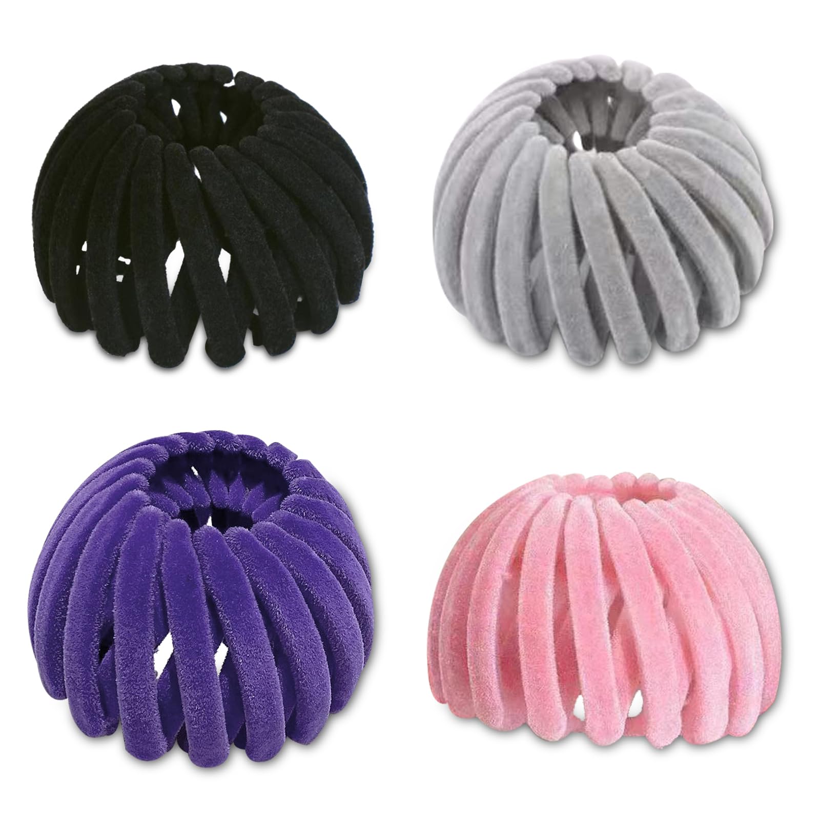 Bailinks 4 Pcs Hair Bun Tool Set - Expandable Geometric Hair Loops and Ponytail Holder Clips, Nest Shaped Hair Accessories for Women and Girls, Perfect for Quick Styling and Secure Hold (ColorsBGPP)