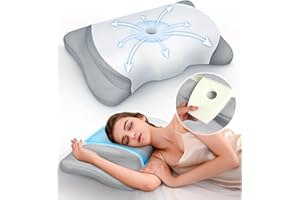 KAATTOP Adjustable Height Cervical Neck Pillow for Pain Relief, Hollow Contour Pillow with Cooling Breathable Pillowcase, Odorless Memory Foam Pillows, Orthopedic Bed Pillow Support Shoulder Side Back Stomach