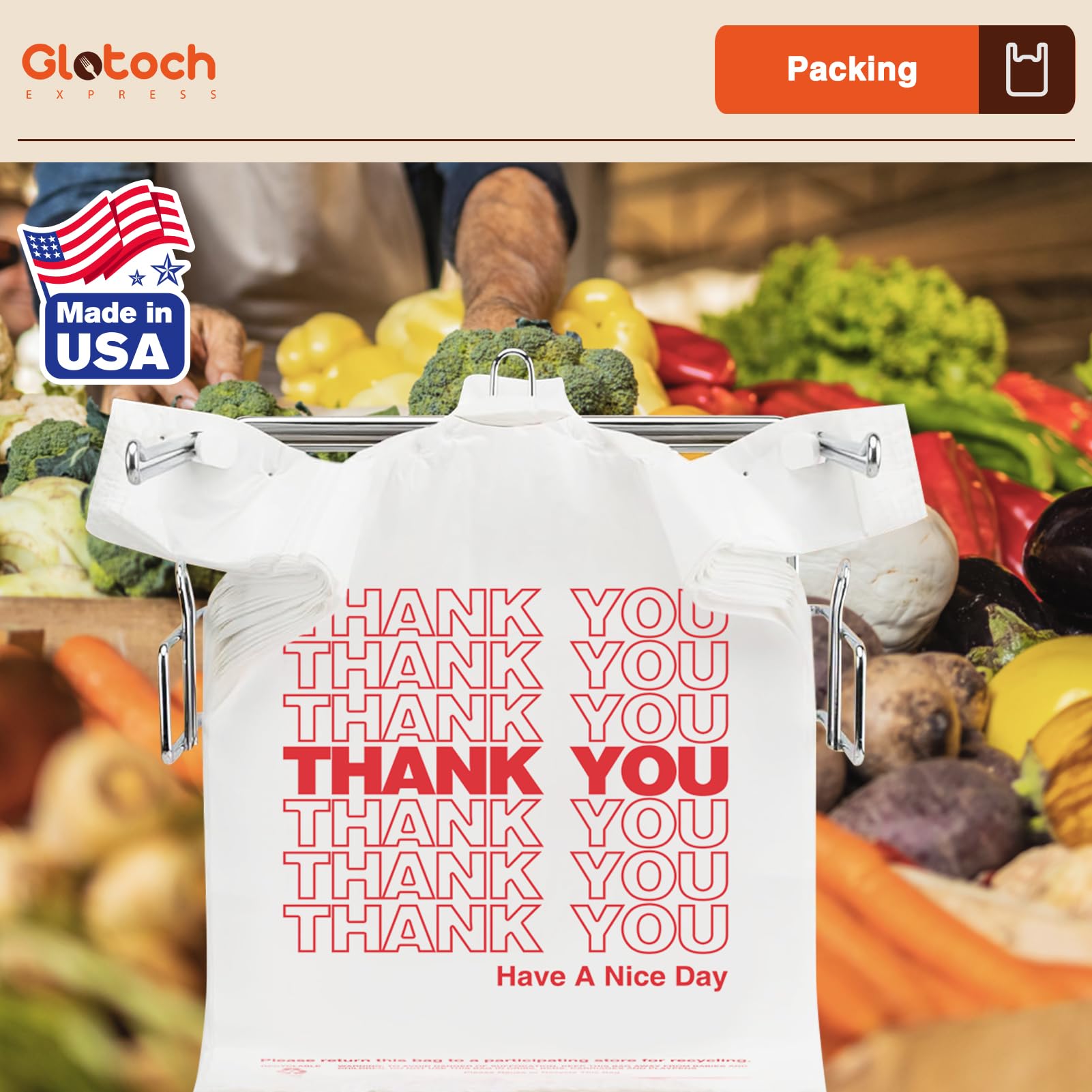 Glotoch Plastic Thank You Bags 1000 Count, 11.5