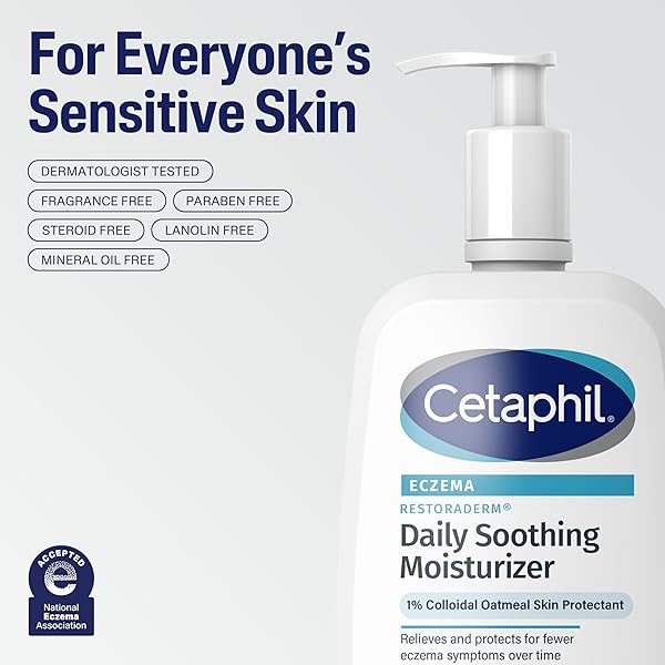 CETAPHIL RESTORADERM SOOTHING MOISTURIZER, FOR ECZEMA PRONE SKIN, 10 FL OZ, FOR DRY, ITCHY, IRRITATED SKIN, 24HR HYDRATION, NO ADDED FRAGRANCE, DOCTOR RECOMMENDED SENSITIVE SKINCARE BRAND