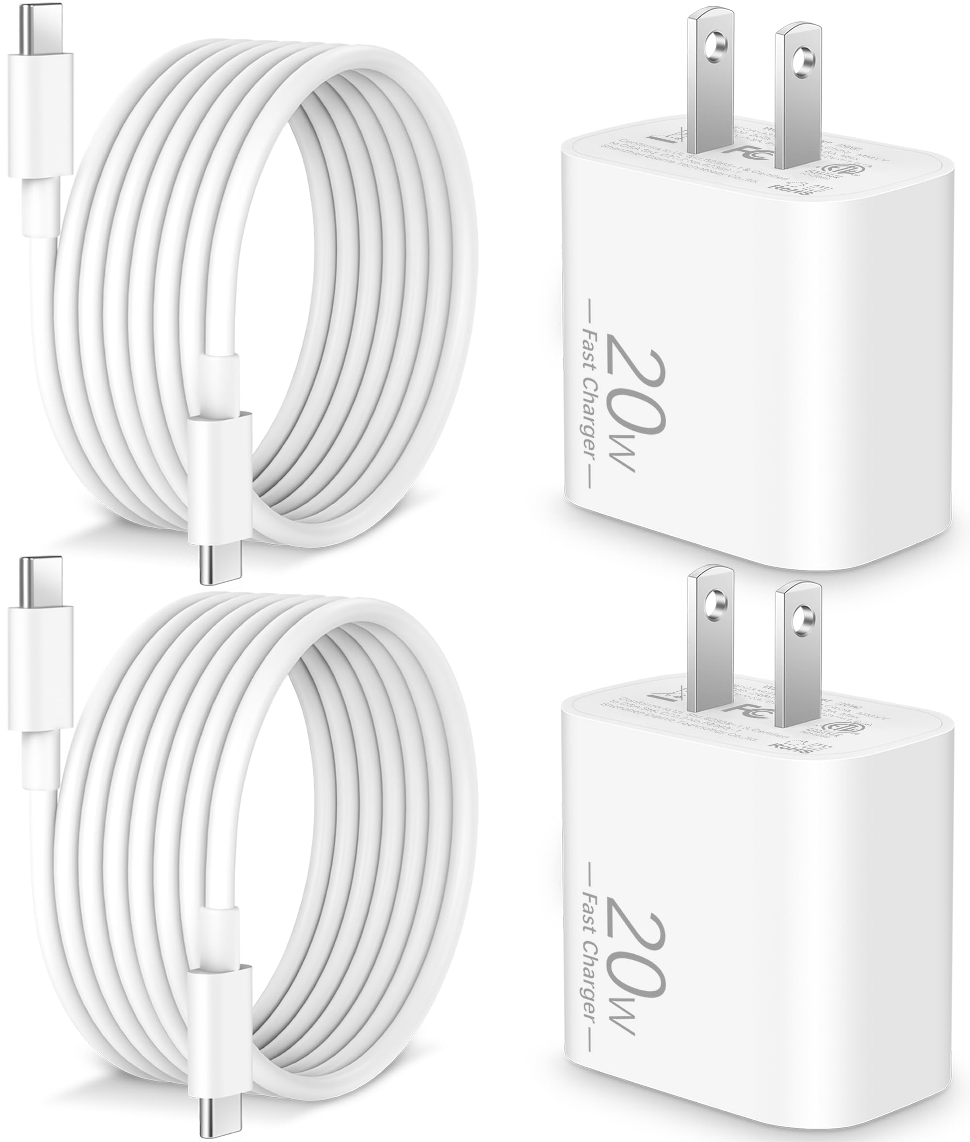 Photo 1 of USB C Charger for iPad Pro 11/12.9/13 inch, iPhone 16/15 Pro Max Plus, iPad Air 4th/5th/6th, iPad 10th Generation, 20W PD Fast USB C Charger Block Cube with 6FT USBC Charging Cable