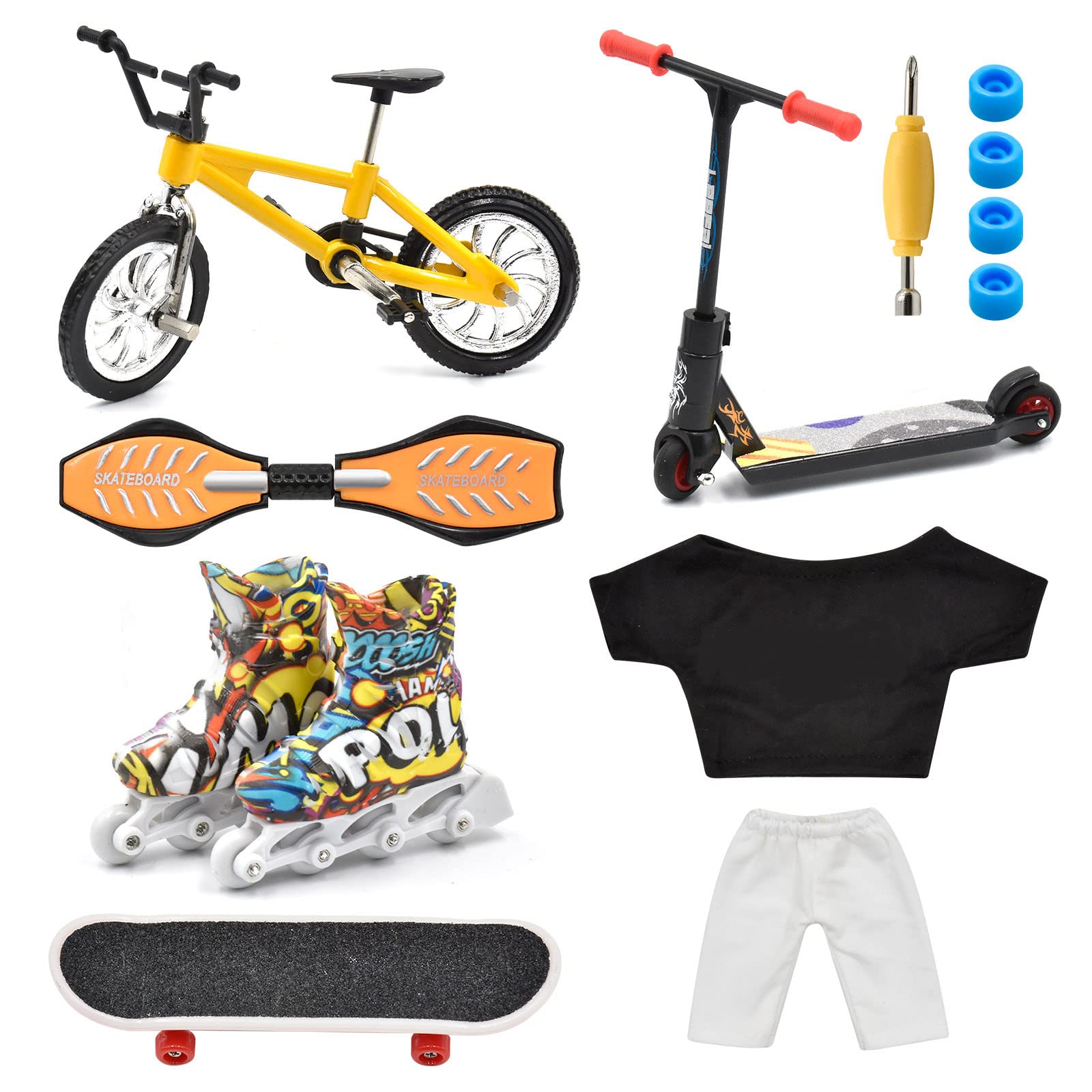 LALASTYLE Mini Skateboard, Bicycle, Scooter, Vitality Board - Finger Pants Training Tricks Props - Movement Toys, Party Favors