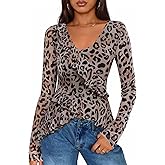 ZESICA Women's Long Sleeve Floral Shirts V Neck Going Out Ruffle Tops Blouses 2026 Fall Fashion Clothes Outfits