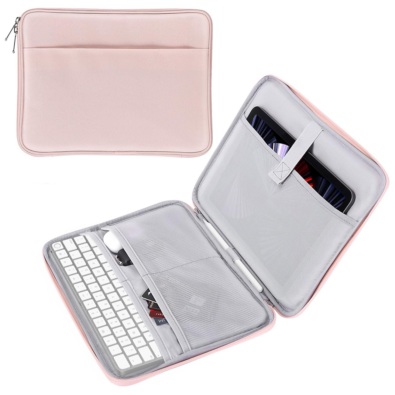 MoKo 9-11 Inch Tablet Sleeve, Protective Carrying Bag with Two Compartments Fits 11 inch iPad A16 2025, iPad Air M3, Air/Pro 11 2024, iPad10/9/8/7th, Galaxy Tab A9+ Plus 11"/S9 FE, Tab M11 11", Pink